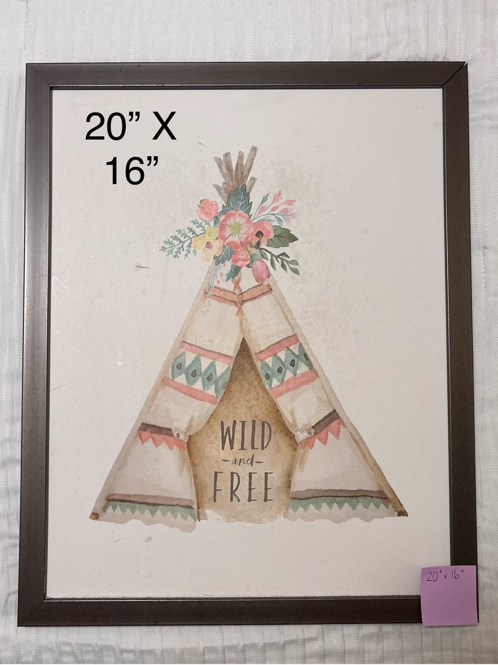 Wild and Free Teepee Wall Art - Brown Frame with Pastel Accents